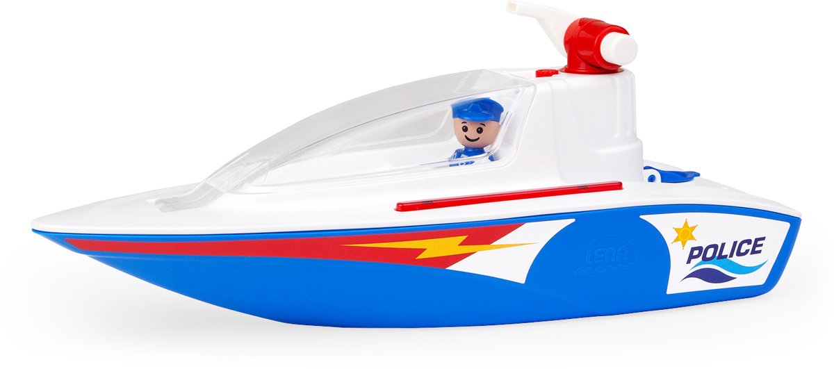 Jouet bateau de police Lena avec pompe et fonction pulvérisation d'eau.