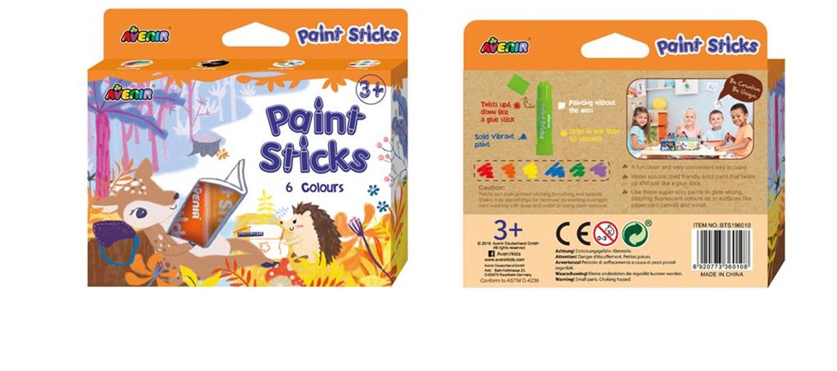 Bâtons de peinture Avenir : 6 couleurs, en boîte 14,8x2,4cm, 3+
