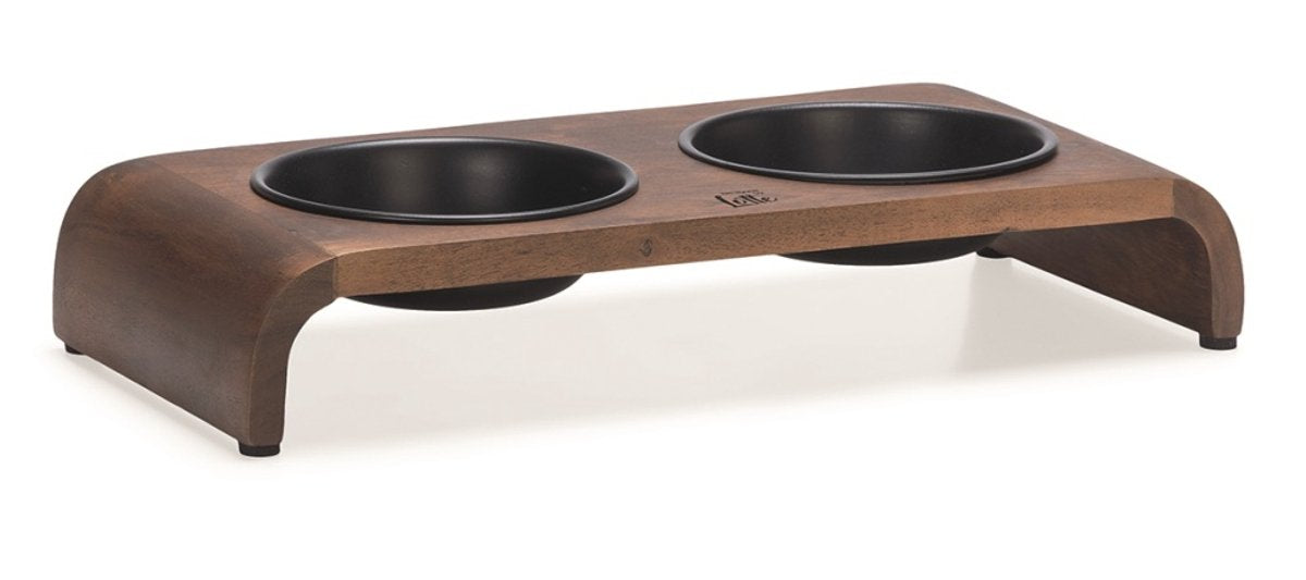 Conçu par lotte melora - service de table chat - bois acier inoxydable - noir - 36x17x6,5 cm - 350 ml
