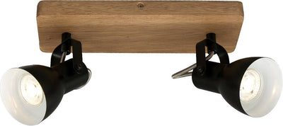 Briloner arbo - plafonnier - spot rotatif - 2 lumières gu10 max. 35w - matière : bois et métal - couleur : noir