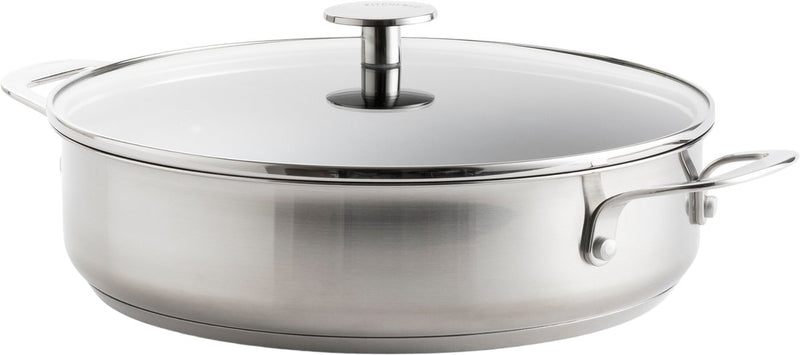 Sauteuse Kitchenaid avec couvercle 28 cm - 4,3 l - revêtement antiadhésif sans PFA - sauteuse induction - sauteuse inox - passe au four jusqu'à 230 degrés - argent