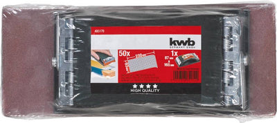 Kit de ponceuses manuelles Kwb, 2 pièces comprenant un bloc de ponçage avec dispositif de serrage et des bandes abrasives en papier abrasif 93 x 230 mm (50 pièces)