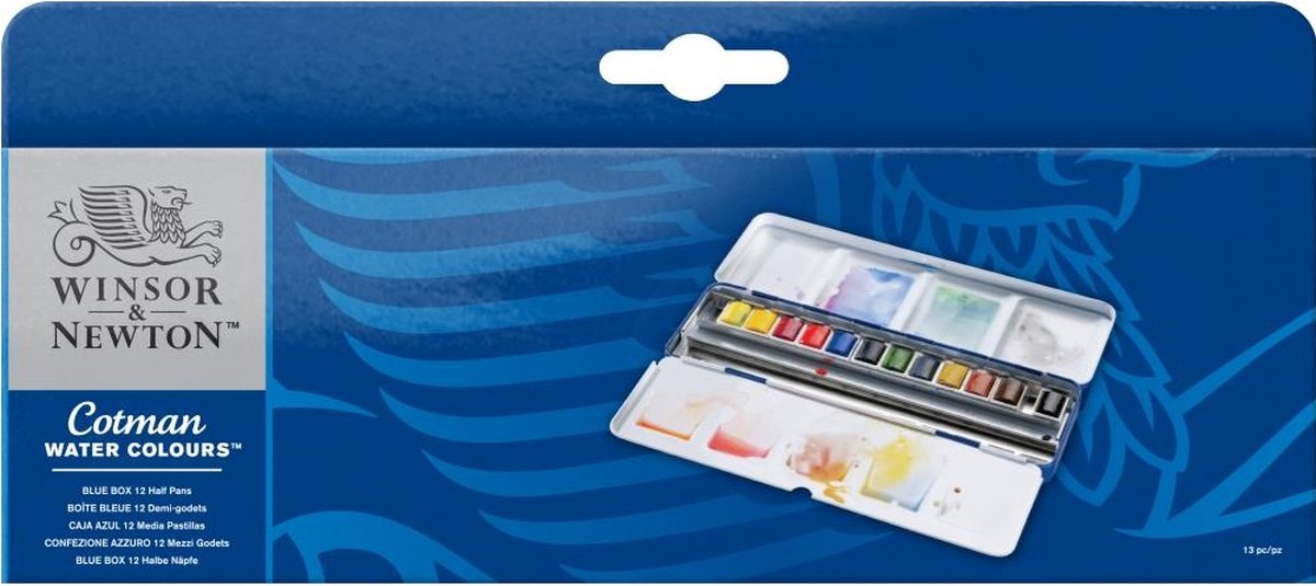 Winsor Newton Cotman coffret aquarelle bleu boîte 12 demi-godets
