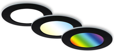 Briloner - Luminaire encastrable LED - luminaire de salle de bain - CCT - changement de couleur RGB - IP65 - télécommande - dimmable - fonction mémoire - lot de 3 - ø9,2cm - fonction veilleuse - noir