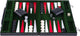 Backgammon Longfield 15 pouces - plateau cousu vert, rouge et blanc - étui en cuir artificiel avec poignée - coeur d'ange