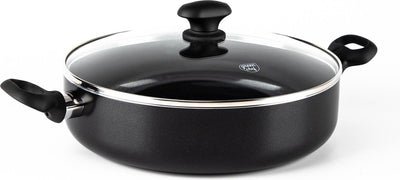Greenchef sauteuse diamant 28 cm avec couvercle - 4,25 l - revêtement antiadhésif sans PFA - sauteuse induction - poêle céramique - passe au four jusqu'à 160°c - poignée de refroidissement - couvercle en verre - noir
