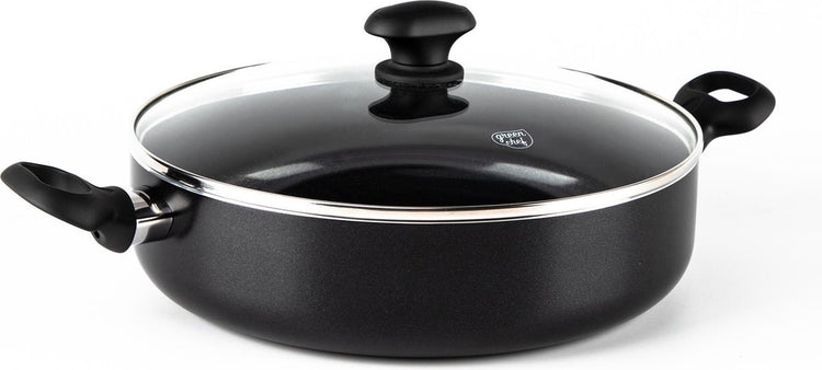 Greenchef sauteuse diamant 28 cm avec couvercle - 4,25 l - revêtement antiadhésif sans PFA - sauteuse induction - poêle céramique - passe au four jusqu'à 160°c - poignée de refroidissement - couvercle en verre - noir