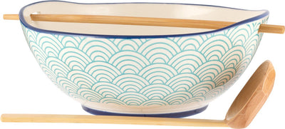 Bol à soupe de nouilles Typhoon World Foods en faïence avec cuillère et baguettes en bambou
