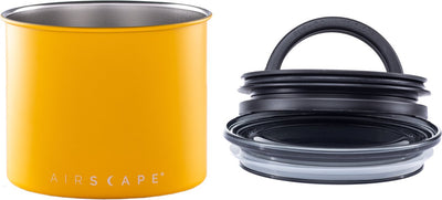Design planétaire - paysage aérien - grains de café - bocaux de conservation - boîte - hermétique - vide - système breveté - jaune mat - café - acier - jaune mat - 250 grammes
