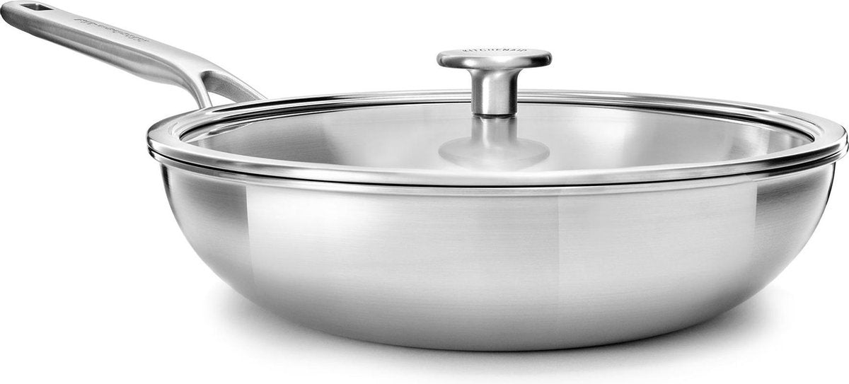 Wok en inox multicouche Kitchenaid - ø 28cm - 3,5l - avec couvercle en verre - induction - sans PFA