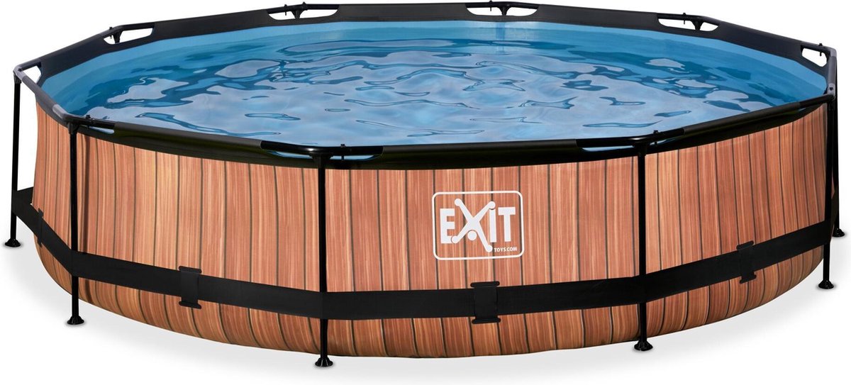 Exit jouets exit piscine ossature bois ø360 - piscine hors sol - avec pompe à filtre - ronde - marron
