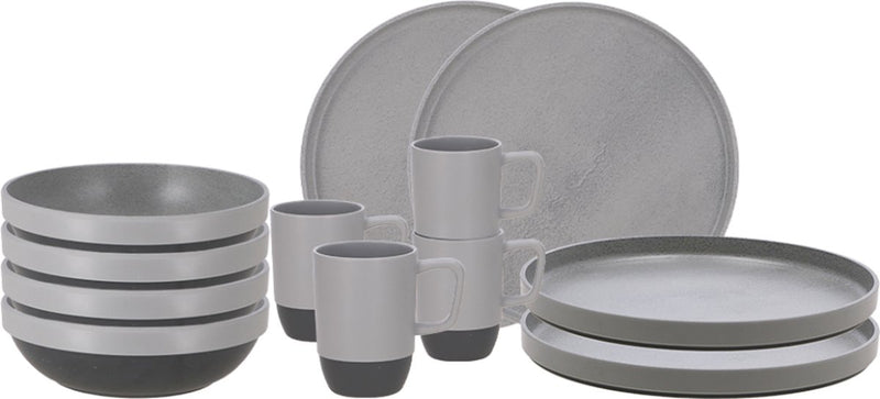 Service de table de camping Travellife vita gris 12 pièces - aspect céramique - mélamine robuste et résistante aux rayures