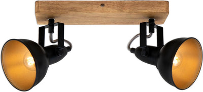 Briloner style bois - plafonnier - spot en saillie rotatif - E14 - bois et métal - noir et or