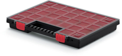 Valise à compartiments boîte de tri Kistenberg - clous vis petits objets - 30 compartiments - plastique - noir - 40 x 30 x 5 cm