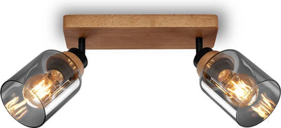 Briloner royk - spot en saillie avec verre fumé - avec bois - spot de plafond avec 2x culot E27 - 28cm