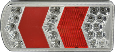 Feu arrière LED Carpoint - 12 24 volts - gauche - 6 fonctions - feu stop, clignotant, feu arrière, éclairage de plaque d'immatriculation, réflecteur de feu antibrouillard arrière - montage à vis 5 fils de liaison pré-montés - dimensions 227x106mm