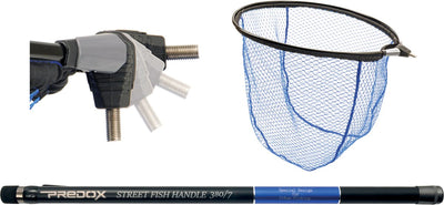 Predox streetfish quay épuisette set - épuisette - poignée épuisette - caoutchouc - 380cm - télescopique - couleur bleu et noir - clip ceinture - broutage - poissons prédateurs