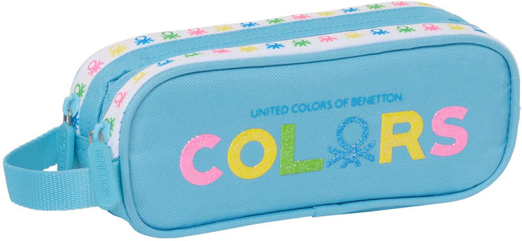 Benetton trousse à stylos 2 compartiments printemps bleu ciel 21 x 8 x 6 cm
