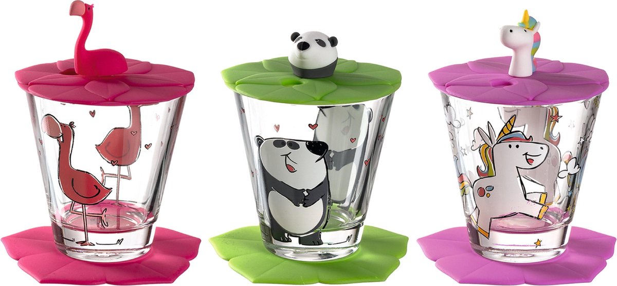 Leonardo bambini set à boire flamant rose, panda, licorne - 9 pièces
