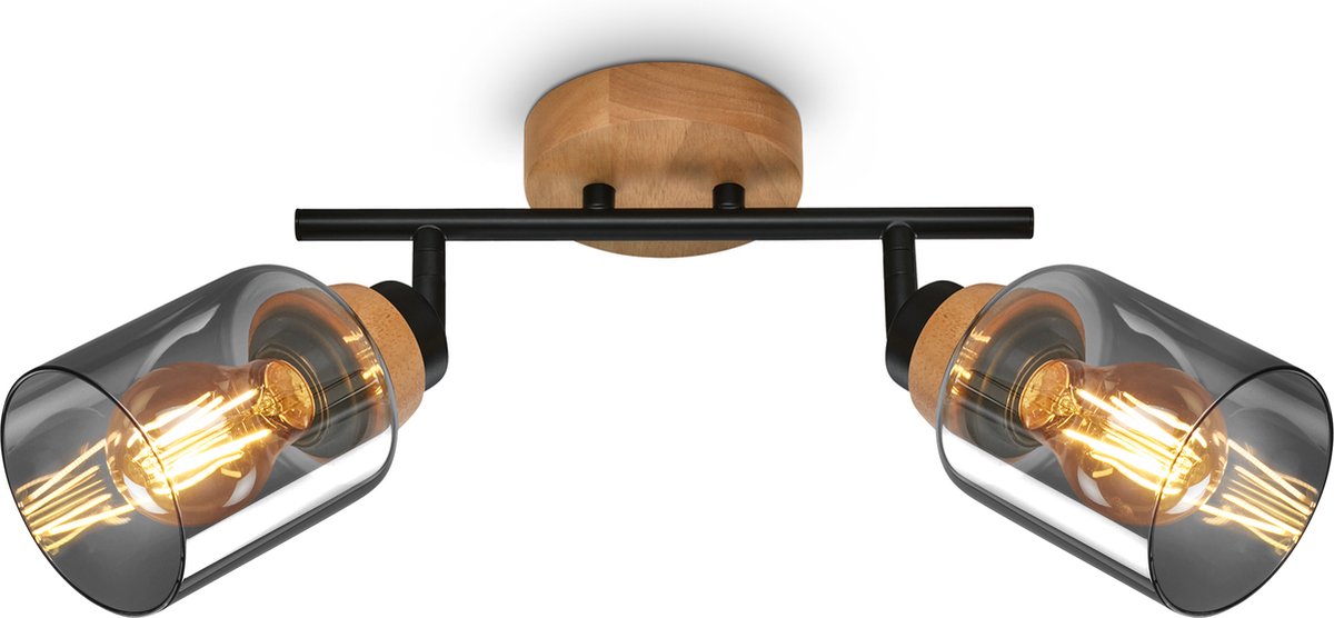 Briloner - hema - spot, avec bois, verre fumé, 2x e27 max. 10w