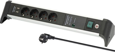 Multiprise de protection contre les surtensions Brennerstuhl alu-office-line 60 000a avec fonction de chargement USB 4 voies 1,8 m h05vv-f 3g1.5