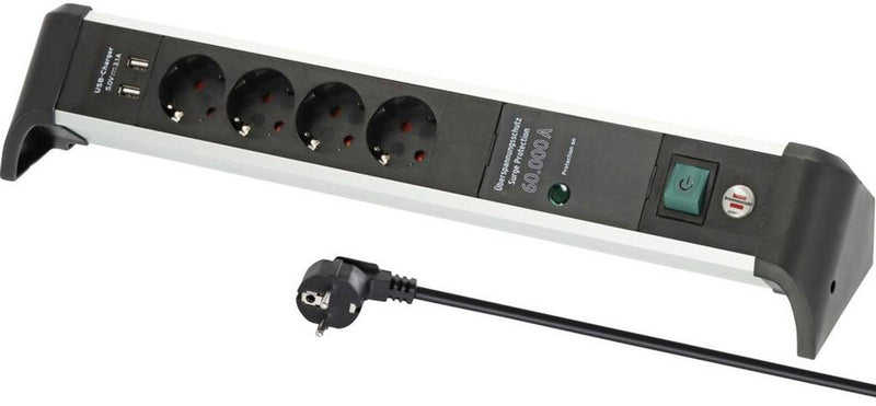 Multiprise de protection contre les surtensions Brennerstuhl alu-office-line 60 000a avec fonction de chargement USB 4 voies 1,8 m h05vv-f 3g1.5