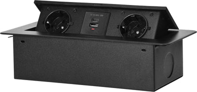 Multiprise pop-up Orno - 2 prises - USB A et USB C - multiprise intégrée sans câble - noir