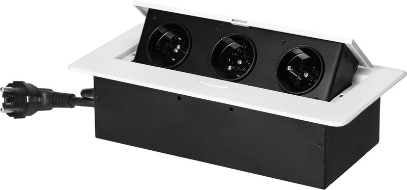 Multiprise Orno avec 3 prises - multiprise escamotable avec câble de 1,5 mètre - prise de distribution intégrée avec finition en acier inoxydable - boîtier de distribution 230 volts - pour max. 3680 watts - broche de terre - blanc