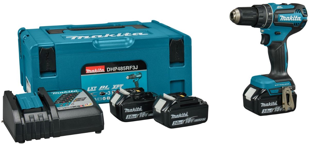 Makita dhp485rf3j perceuse à percussion sur batterie 18v 3x 3,0ah en mbox