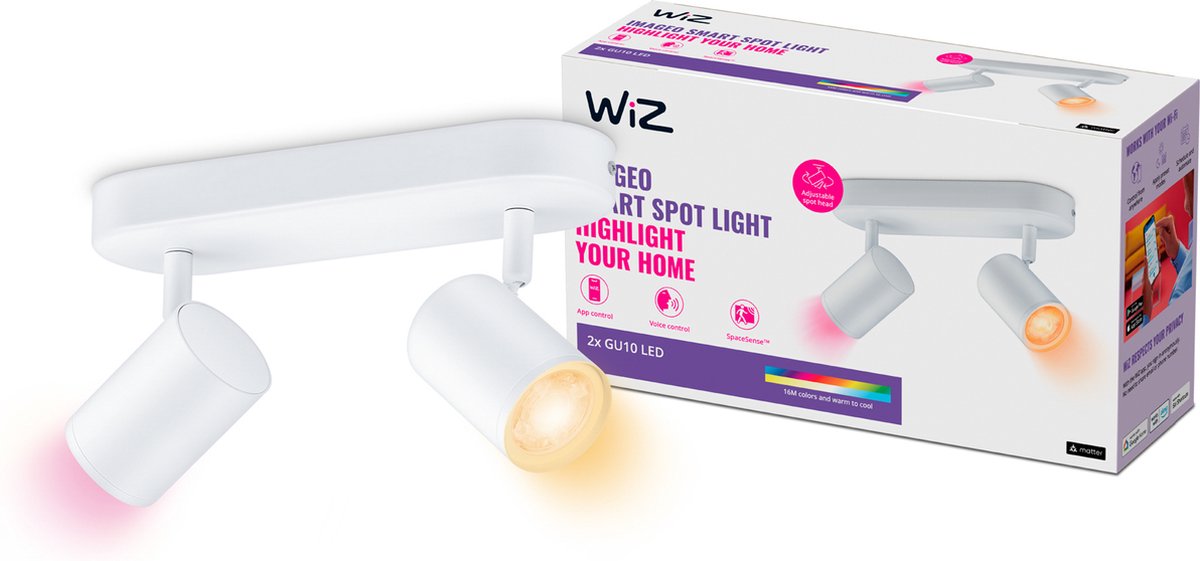 Spot en saillie Wiz imageo blanc 2 spots - éclairage LED intelligent - lumière colorée et blanche - gu10 - 2x 5w - wi-fi