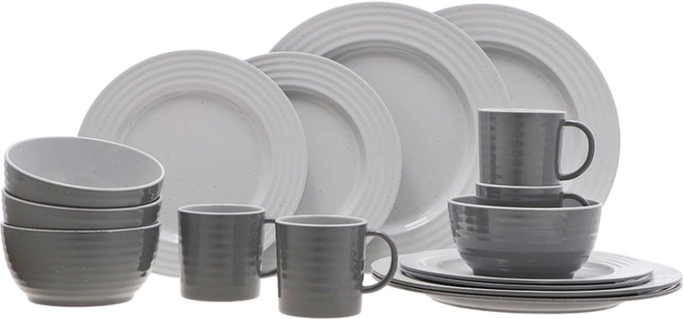 Service de table de camping Travellife Rota gris 16 pièces - mélamine robuste et résistante aux rayures - passe au lave-vaisselle