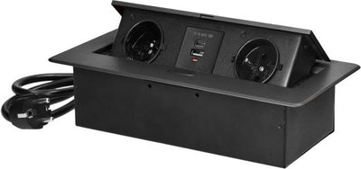 Multiprise de bureau Orno avec USB A C - multiprise escamotable avec 2 prises - fiche de distribution intégrée avec finition en acier inoxydable - boîtier de distribution avec câble de 1,5 mètre - pour max. 3680 watts - broche de terre - anthracite