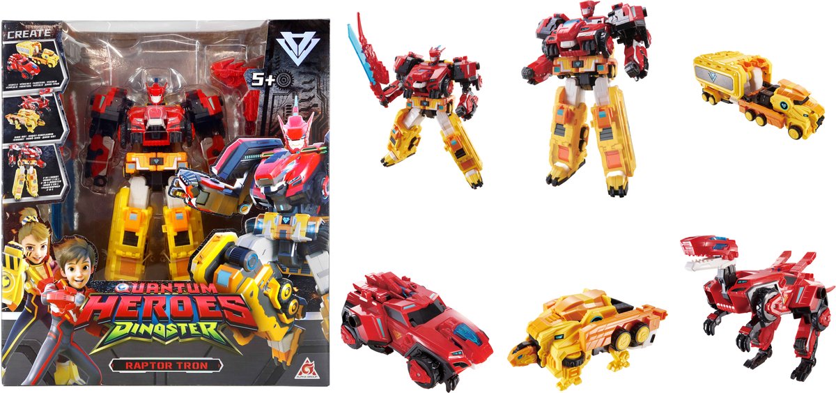 Héros quantiques dino star dino star - héros quantiques - figurines robots 6 en 1 - méga robots transformables - 28cm - raptor tron