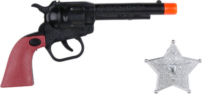 Eddy Toys Revolver et badge de shérif - Ensemble de 2 pièces - Revolver jouet - Jouet étoile de shérif - Jouets de jeu de rôle de cowboy - Accessoires de costume de police