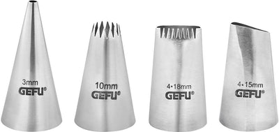 Jeu de douilles à douille Gefu Decore - 4 pièces - Becs décoratifs en acier inoxydable - Pour gâteaux, pâtisseries et desserts - Passe au lave-vaisselle