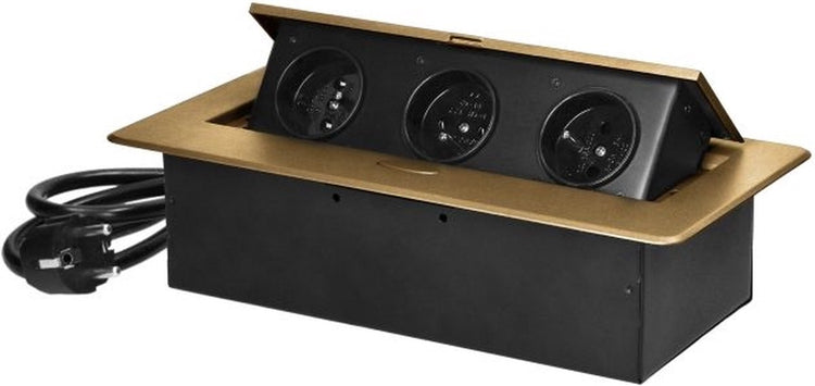 Multiprise Orno avec 3 prises - multiprise escamotable avec câble de 1,5 mètre - prise de distribution intégrée avec finition en acier inoxydable - boîtier de distribution 230 volts - pour max. 3680 watts - broche de terre - laiton