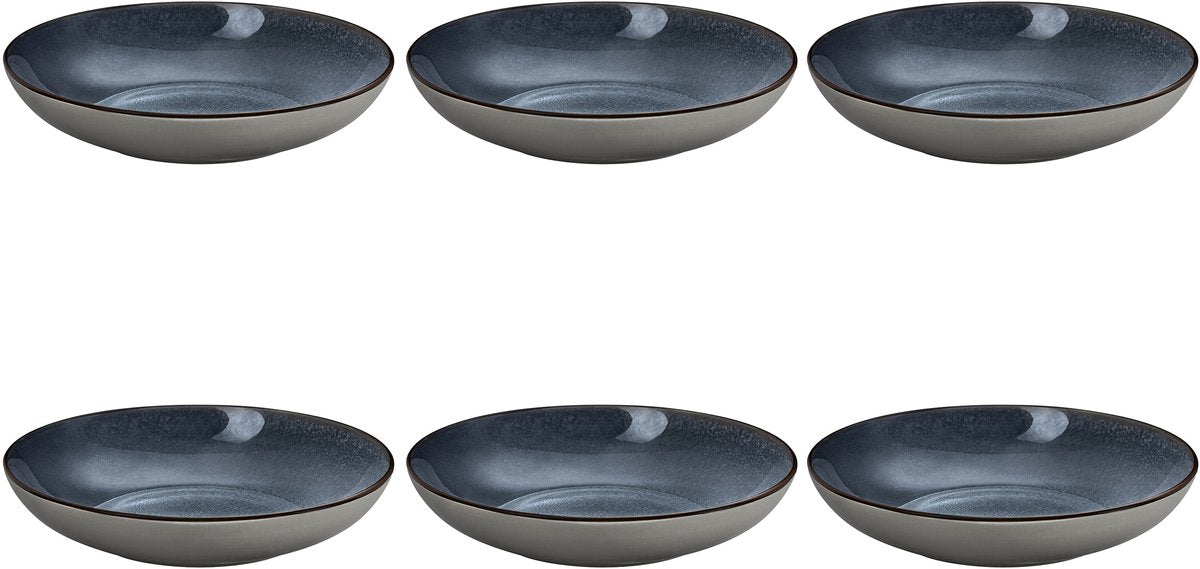 Médard de noblat - sentiment indigo - assiette creuse 24,5 cm - 6 pièces - grès