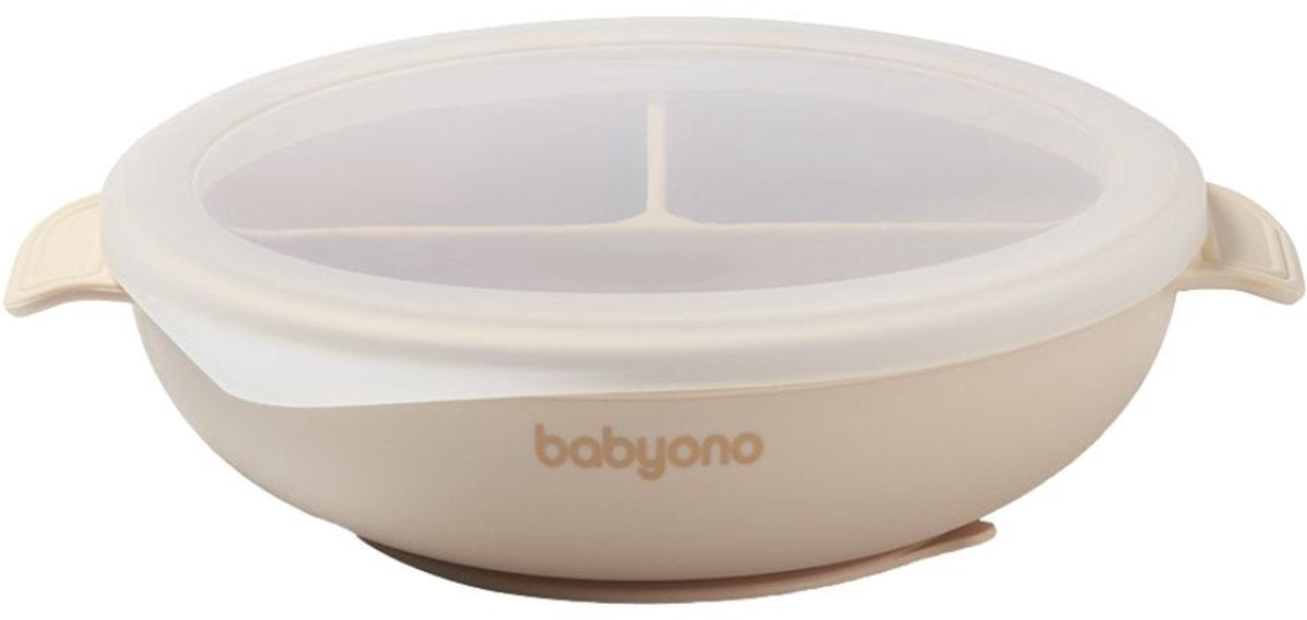 Assiette en silicone Babyono baby ono beige avec couvercle à ventouse