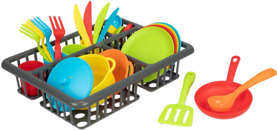Rack de lave-vaisselle à la maison de TOI-TOYS avec couverts et casseroles, 27dlg.