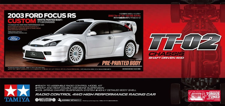 Tamiya – kit de modèle de voiture, 47495 rc ford focus rs custom tt-02, carrosserie peinte en plastique rc, 1:10, modélisme