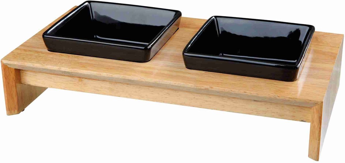 Trixie Feed Set Ceramics avec Base en bois noir