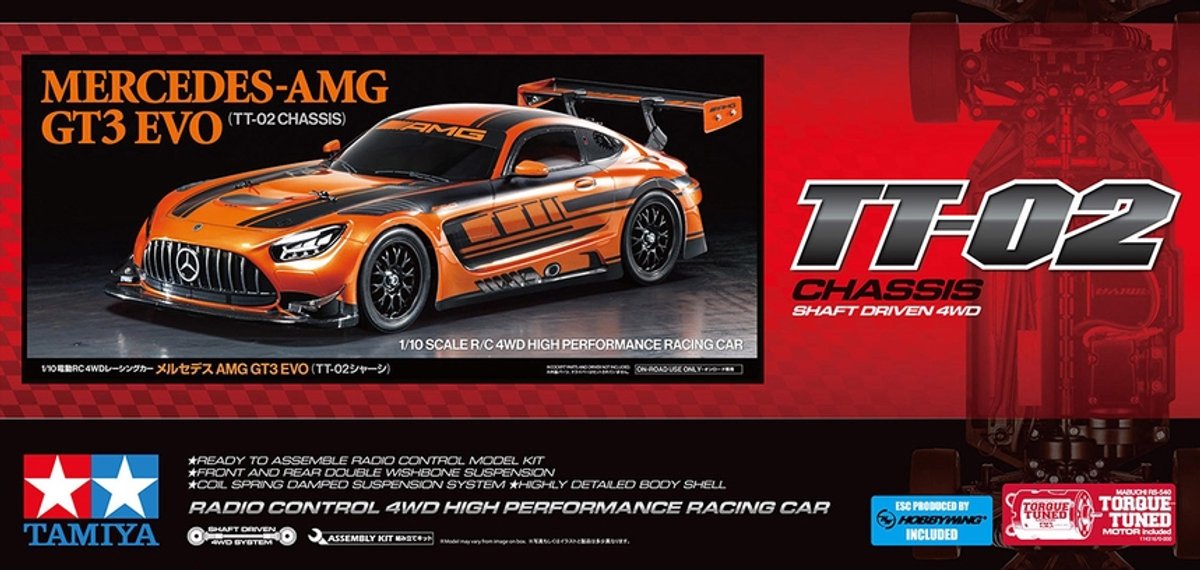 Tamiya modèle kit voiture-58750 voiture rc-mercedes-amg gt3 evo-tt-02 rc plastique-1:10-modélisme