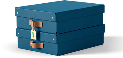 Boîte de rangement Leitz puro moyenne basse avec couvercle - lot de 2 - 8l - carton 100% recyclé - bleu foncé