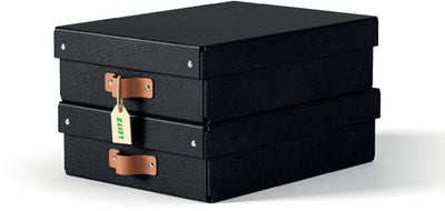 Boîte de rangement Leitz puro moyenne basse avec couvercle - lot de 2 - 8l - carton 100% recyclé - noir