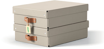 Boîte de rangement Leitz puro moyenne basse avec couvercle - lot de 2 - 8l - carton 100% recyclé - beige