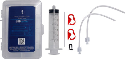 Injecteur de mastic tubeless Bbb cycling - remplissage et retrait du produit d'étanchéité pour pneus - kit de réparation tubeless pour : vélo de course, VTT gravier - kit tubeless - bti-190