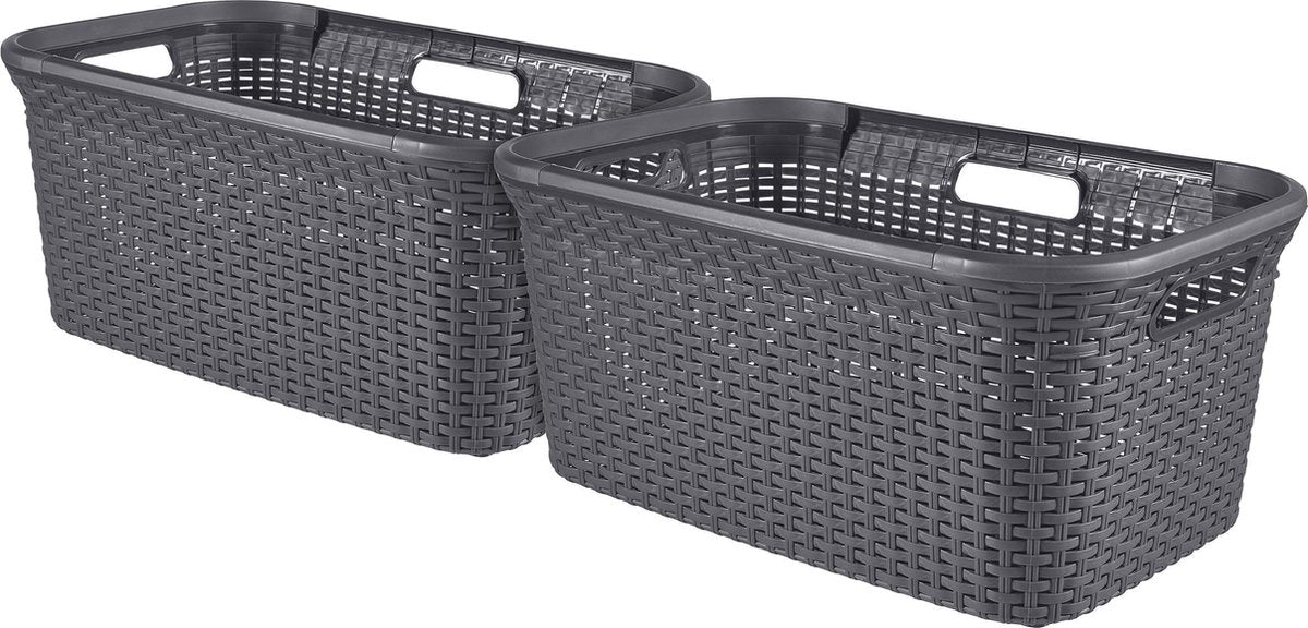 Panier à linge style Curver - 45l - 2 pièces - anthracite