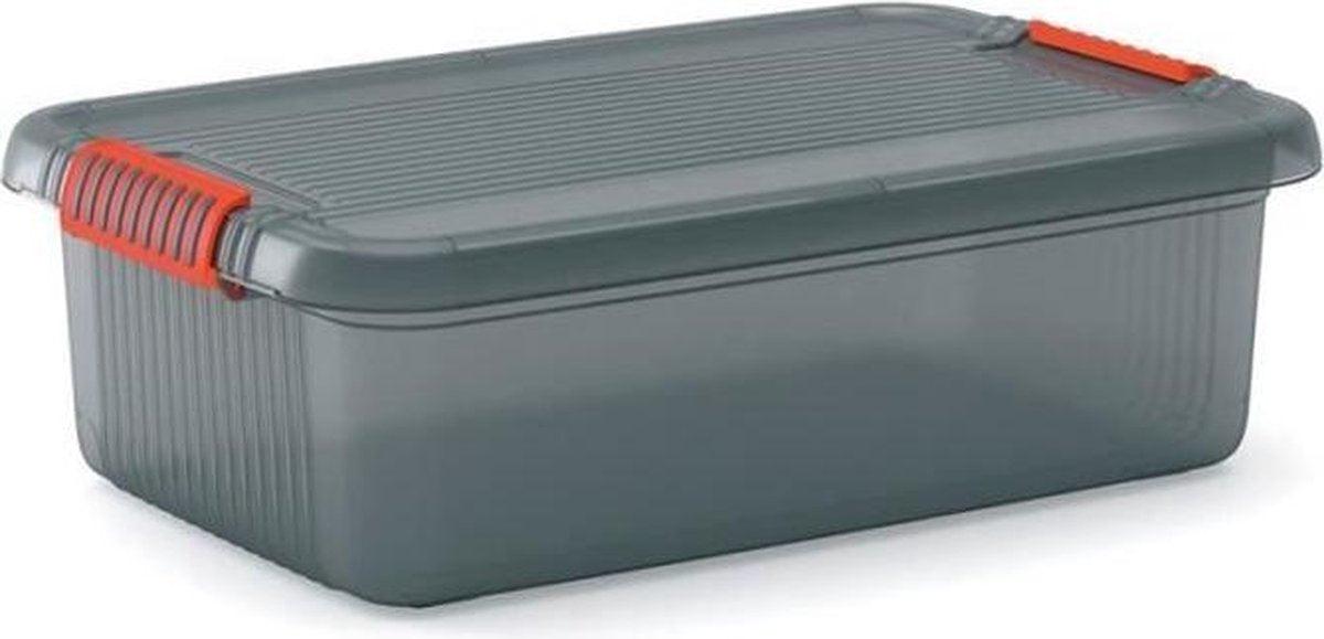 Boîte de rangement à loquet Kis k m - avec couvercle - 28l - 59x39x18cm - gris