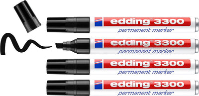 Marqueur permanent Edding 3300 - noir - 4 marqueurs - pointe biseautée 1-5 mm - résistant à l'eau et à l'abrasion - pour carton, plastique, bois, métal... - marqueurs à alcool pour adultes