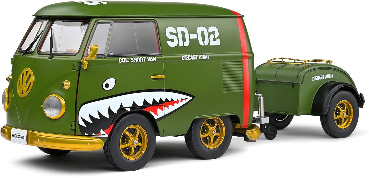 Aucune marque de voiture Volkswagen Kool Kombi Army Fighter Solido modèle de voiture 1:18 2023 S1810901 modèle réduit